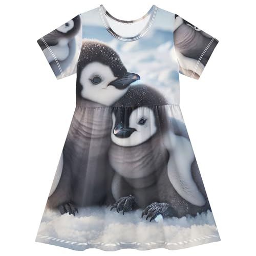 Toddler Girls Dresses Penguins Animal Print Fun Kids Floral Dress 2t Short Sleeve Little Girl