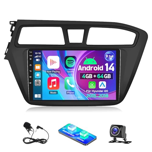 4+64G Autoradio Android 14 pour Hyundai i20 2015-2018, Double Din, écran Tactile 9 Pouces avec Carplay Android Auto Navi WiFi Bluetooth EQ FM/RDS Écran...