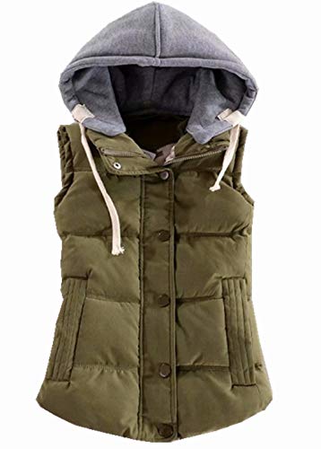 Berax Damen Weste Winter Ärmellos Warm Steppweste Outdoor Weste Mit Kapuze,Armeegrün 3X-Large Cover