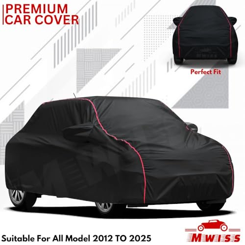 Image of MWISS Waterproof Car Cover for Land Rover Discovery | All-Weather Protection, Dustproof & UV Resistant | Triple Stitched Mirror Pockets, Windproof Buckle Strap with Elastic Hem, Black-Red Piping