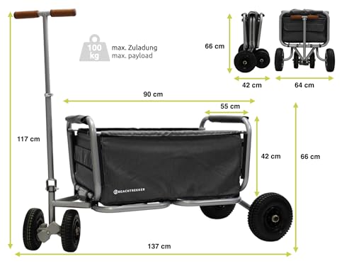 Beachtrekker Life Faltbarer Bollerwagen + Feststellbremse mit Luftreifen (Schwarz) - 3
