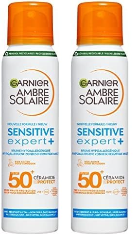 GARNIER Ambre Solaire Sensitive Expert+ - Brume Sèche - Protection Solaire FPS 50+ - Protège des UVA, UVB & UVA Longs - Résiste à L'eau - Céramides - Peaux...