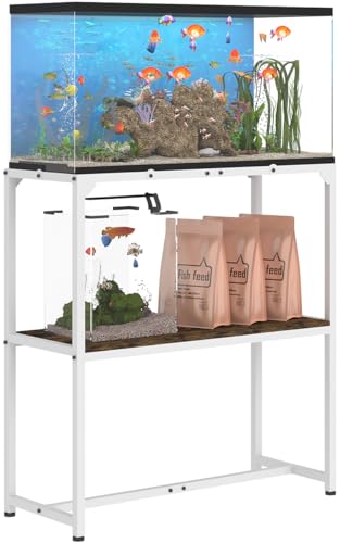 Mondazie Aquarium-Ständer, verbesserte Höhe, mit 2 Ebenen, Aufbewahrungsregal, Metall, Reptilienzüchter, Schildkröte, Terrarium, Ständer für Zuhause, Büro, 76,2 cm L x 30,5 cm B x 81,8 cm H, Weiß