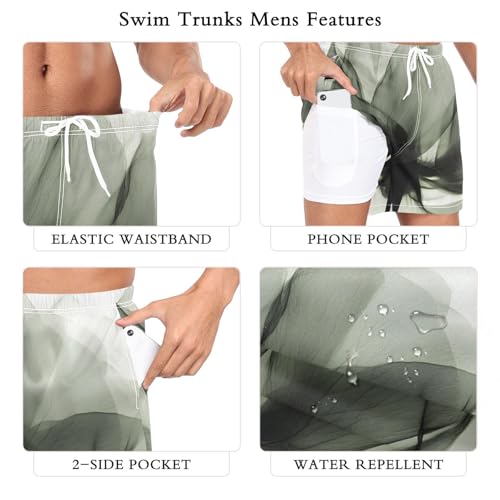 Mens Swim Trunks with Liner, Beautiful Floral Perspective Cool Quick Dry Beach Swim Shorts, Swimwear Bathing Suits S3
