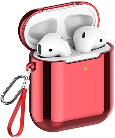 REFLYING Case Compatible for AirPods [1st and 2nd Gen], Soft TPU Plated Case Shockproof Protective Cover Compatible with AirPods & AirPods 2019 [Front LED Visible] - Red