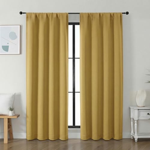 Image of Simplebrand Ava Bright Gold Blackout Curtains for Bedroom 72 Inch Length 2 Panels Set, Privacy Thermal Insulated Rod Pocket Door Window Curtains for Patio French Door Front Door, W40 x L72 Inch