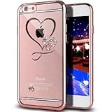 IKASEFU Rose Golden Frame Case Compatible with iPhone 5SE/5S/5,Luxury Love Heart Diamond Glitter Crystal Clear Soft Gel Rubber Case Cover Compatible with iPhone 5SE/5S/5-Golden Frame,Love Heart