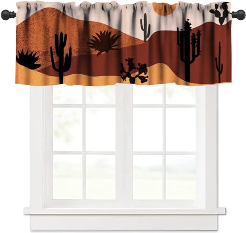 JanJCurt Boho Cactus Valance, Mid Century Modern Abstract Mountain Desert Landscape Art Minimalist...