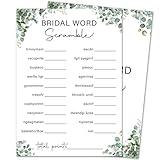 Eucalyptus Bridal Shower Game Cards - Word Scramble, Wedding Engagement Bachelorette Party Bridal Shower Games for 30 Guests, 30 Double Sided Cards with 1 Answer Card, Activity Supplies & Favor/A05