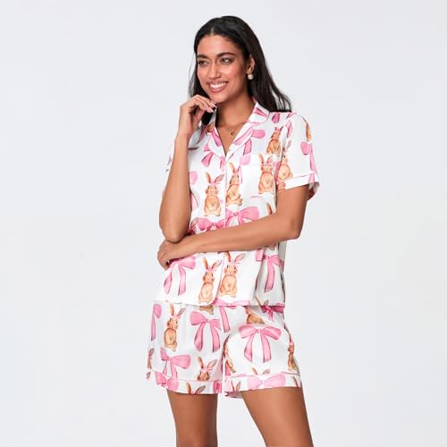 Image of Yiulangde Cowboys Boot Pajamas for Women Y2k 2 Piece Heart Bow Preppy Pjs Coquette Short Sleeve Shirts Matching Pj Shorts Set