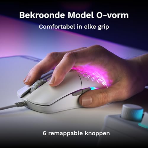 Glorious Model O Eternal Ultralight RGB Gaming Mouse - bedraad - 55 g lichtgewicht - aanpasbaar RGB-licht - 6 customizable knoppen - symmetrisch ontwerp - 12K DPI optische sensor - pc/Mac - Wit - Afbeelding 5