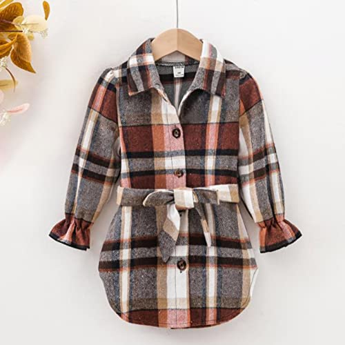 Toddler Girls Casual Plaid Shacket Wool Blend Button Down Long Sleeve Shirt Fall Dresses Shackets (Orange, 6-7 Years)2
