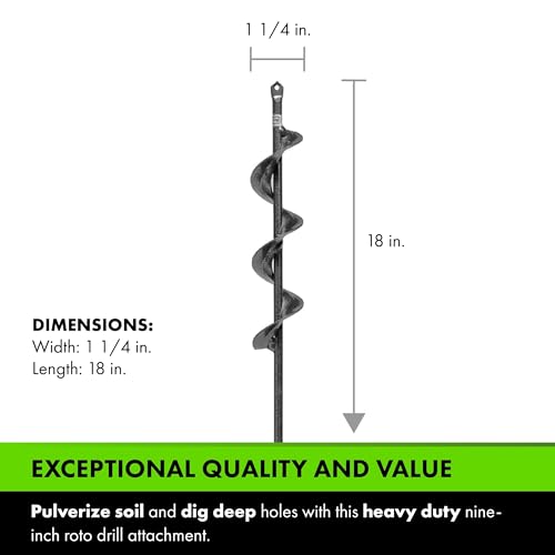 Yard Butler Roto Earth 18” Auger Drill Bit, IREA-4 - Digging Tool for Effortless Bulb Planting - Multi-Use Drill - Heavy-Duty Garden Tool - Power-Coated Steel - Rust-Resistant - Thumbnail 2