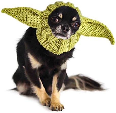 Zoo Snoods Baby Yoda Costume for Dogs & Cats - Small, Warm No Flap Ear Wrap Hood for Pets, Star Wars Dog Costume for Winters, Halloween, Christmas & New Year, Soft Yarn Alien Ear Covers