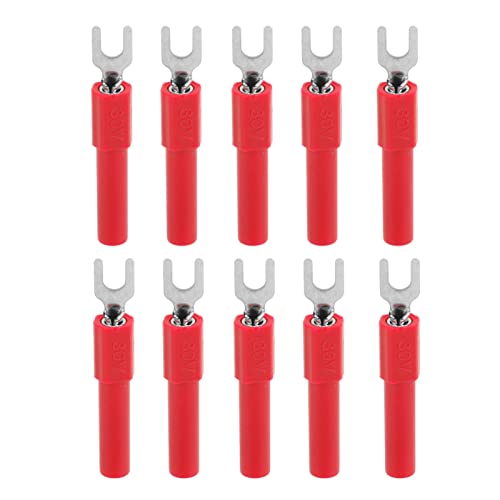 10pcs U Type Electrical Crimp Fork Spade Wire Connectors for Testing Multimeter, 4mm (Red)
