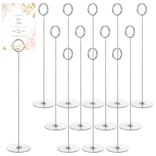 Image of WOPPLXY 12 PCS Table Number Holders, 30cm Tall Stainless Steel Table Number Stands, 12" Silver Photo Place Card Holders for Tables, Wedding Receptions and Banquets
