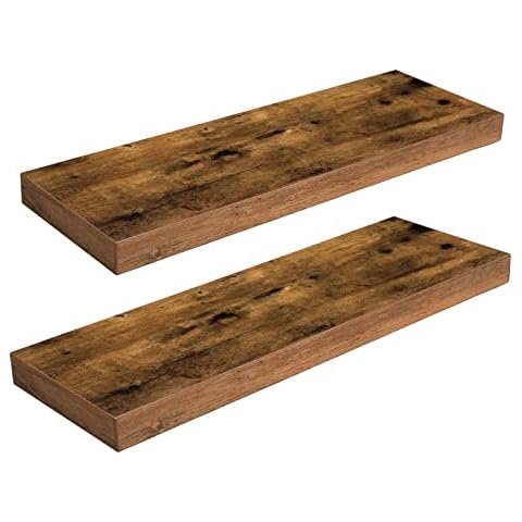 HOOBRO Wandregal 2er-Set, Wandboard, Schweberegal, 60 x 20 x 3,8 cm, Hängeregale, Büroregal mit unsichtbaren Halterungen, für Bad, Schlafzimmer, Küche, Büro, Wohnzimmer, Vintagebraun EBF60BJ01 Cover