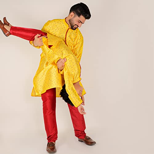 Image of Pro-Ethic Style Developer Men's & Boys Silk Floral Baap Beta Kurta Pajama Set | Father Son Matching Dresses | | (B-111)