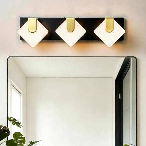 Image of foucasal 3-Light 20 inchLED Bathroom Vanity Light Fixtures Black Gold, Dimmable
