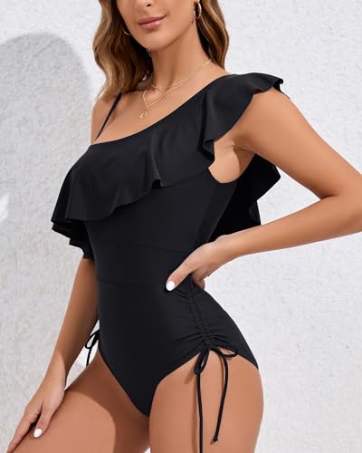 One Piece Swimsuit for Women Ruffled Swimwear One Shoulder Slimming Bathing Suit4