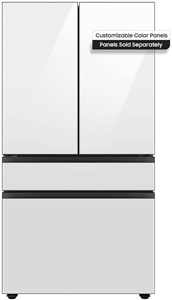 Samsung 29 Cu. Ft. Bespoke 4-Door French Door Refrigerator with Beverage Center, Morning Blue Glass Top Panel with White Glass Middle and Bottom Panels, RF29BB86004MAA