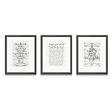 Humorous Bathroom Quote & Saying Art Prints - Wooden Framed  Funny Bathroom Word Search Puzzle Games Wall Art Signs with Gold Foils set of 3 (11''x14'')