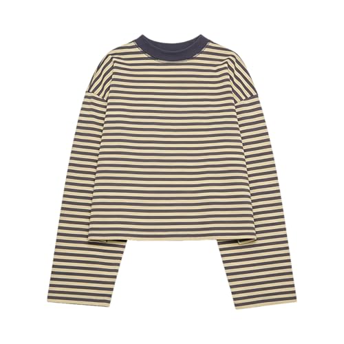 Y2k Womens Striped Tee Shirt Long Sleeve Crop Top Drop Shoulder Stripe Cropped Sweaters Sweatshirt...