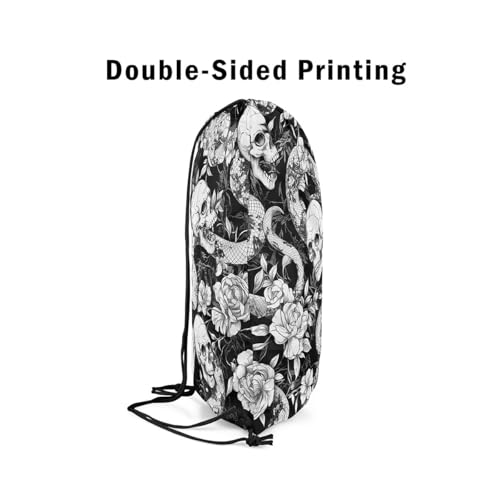 Image of jejeloiu Sugar Skull Drawstring Backpack 13x15.7inch Snake Boho Rose Waterproof Gym Drawstring Bags Goth Art Sports String Backpack Beach Swim Travel Bag Sackpack