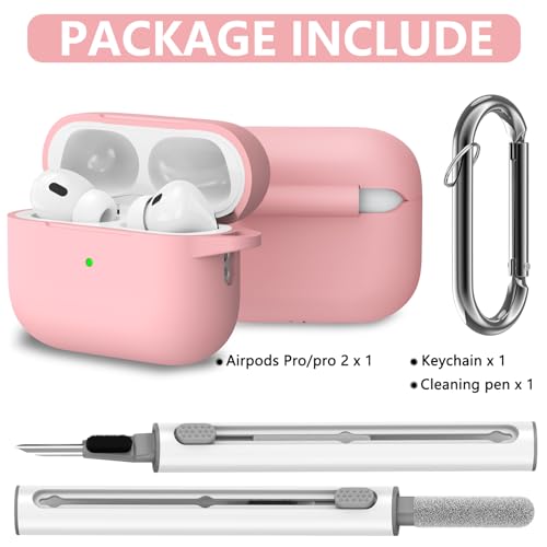 Image of Ljusmicker for AirPods Pro Case Cover with Cleaner Kit,Pink | Silicone Protective Cover for Apple AirPods Pro 2nd /1st Generation Case with Keychain for Women Men,Shockproof