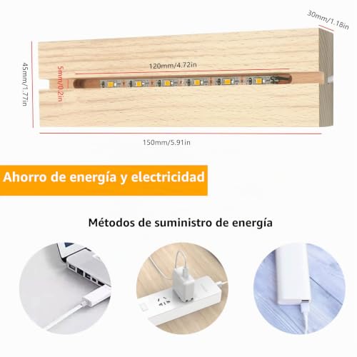Miniatura 6 de Base De Exhibición De Luz Led Rectangular, Soporte De Pantalla De Luces Led De Madera De 15 Cm, Soporte Básico Iluminado De Madera Para Placa Acrílica