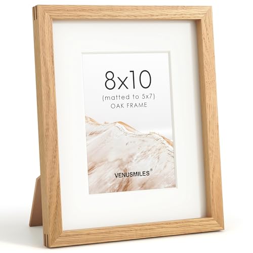 Image of 8x10 Picture Frame, USA-Sourced Natural Oak Wood Photo Collage Frame with HD Tempered Glass, Modern Simple 8 x 10 Wooden Frame Matted to 5x7, Gallery Wall Frames for Art, Wall or Tabletop Display
