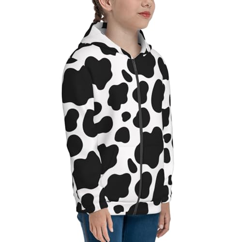 Spotted Skin of Cows Kids Pullover Hoodies Boys Zip Up Sweatshirts Girls Athletic Clothes with Pocket4