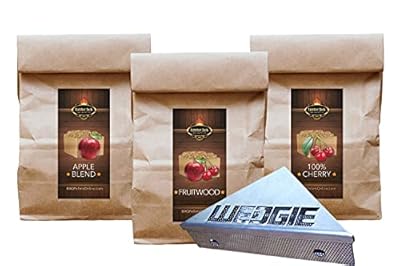 BBQPelletsOnline Lumber Jack BBQ Smoker Pellets and Smokin Wedgie - Fruit Woods Assortment - Set of 3 x 3 Pound Bags - Fruitwood - 100% Cherry - Apple Blend