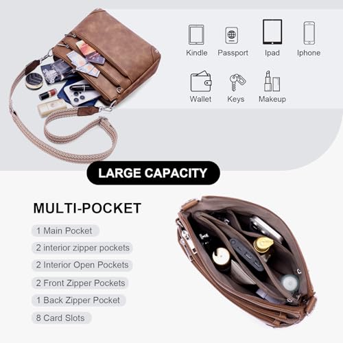 Image of Crossbody Bags for Women Rfid Travel Crossbody Purses Leather Handbags Medium Shoulder bag with Adjustable Strap