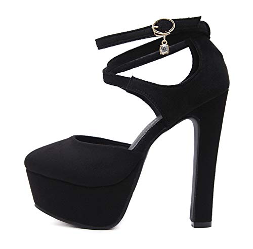 クロスストラップ 厚底パンプス 黒 M クロスストラップ厚底パンプス