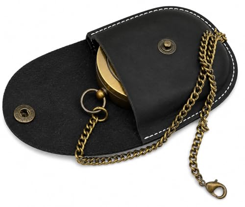 Brújula de bolsillo vintage de latón con estuche de cuero miniatura 3