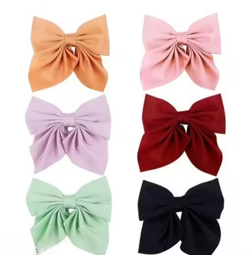 Fashion Alley 6pcs Big Bow Hair Clips for Girls and Women | Soft Fabric Hair Bows with Alligator Clips | Oversized Hair Accessories for Ponytail & Styling | Multi Color Set for Daily and Party Use
