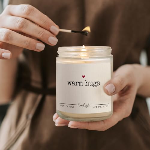 SteadStyle Thinking of You Gifts – Warm Hugs Candle Lavender Scented 7oz, Sympathy, Grief, Get Well, Recovery, Anniversary Romantic Gifts for Women Men, Long Distance, Christmas, Cheer Up Gift