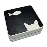 Charmiga Kontaktlinsen Reise Set | Box lustiges Katzenmotiv | Etui mit Spiegel Kontaktlinsenbehälter Pinzette Einsetzhilfe Fläschchen für Kontaktlinsenflüssigkeit | Aufbewahrung Linsen schwarz/weiß