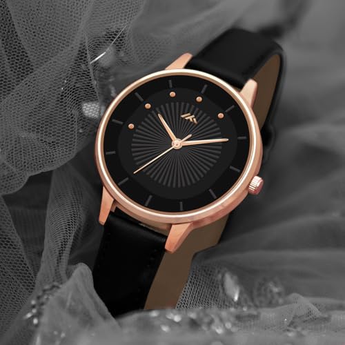 Image of Analog Quartz Movement Women's Wrist Watch Leather Strap, Rose Gold Case, Round Dial (MT-571-To-575)
