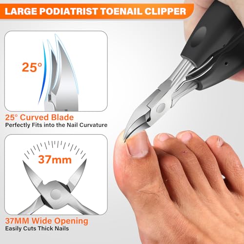 Toenail Clippers for Seniors Thick Toenails, Heavy Duty Large Toe Nail Clippers for Men Thick Nails with Wide Opening, Sharp Ingrown Toenail Clippers Nail Cutter Long Handle with Slanted Curved Blade - Image 3
