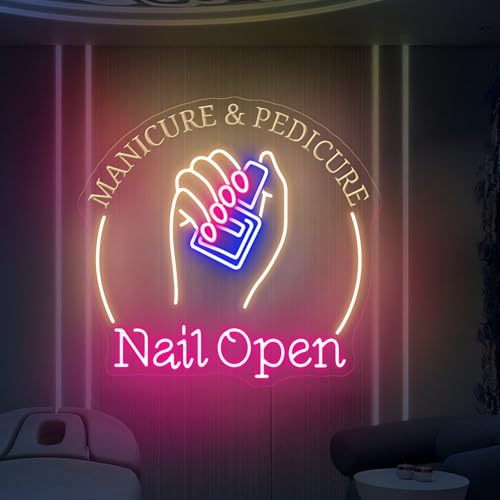 Nail Open Neon Sign, Manicure Pedicure LED Sign for Nail