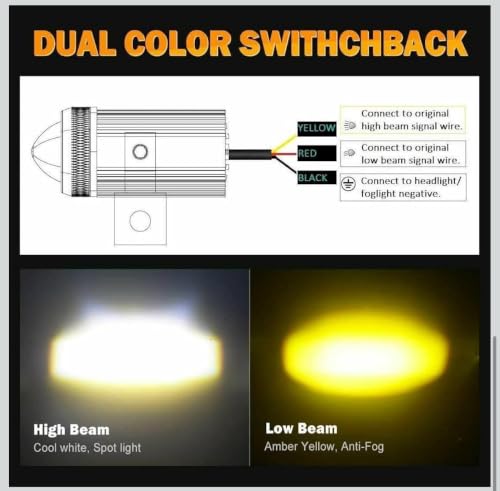 Image of Dual Color LED Fog Lights for Bike & Car Dual Driving Light, Set of 2