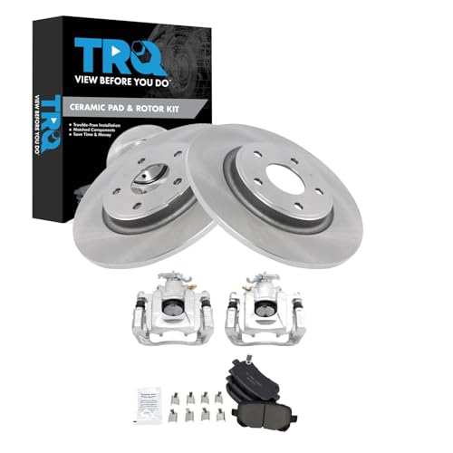 Image of TRQ Rear Brake Pad and Rotor Set Ceramic Calipers Compatible with 2012 Ram Cargo Van Volkswagen Routan