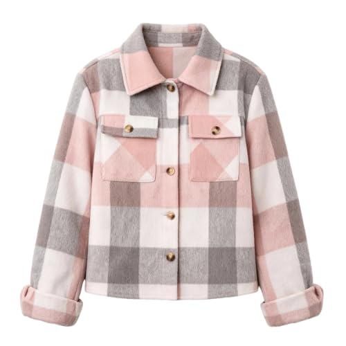 Cropped Jackets for Women Plaid Cute Button Down Collared Fall Coats - image 4