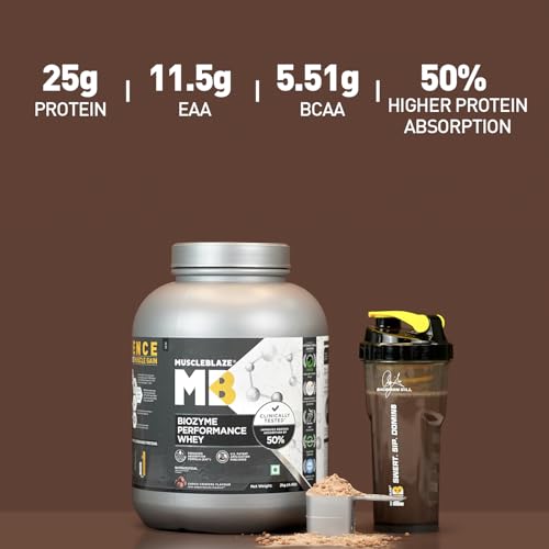 Image of MuscleBlaze Biozyme Performance Whey Protein Powder, Choco Crispers (2kg / 4.4lbs) | 25g Protein Per Scoop | Clinically Tested 50% Higher Protein Absorption