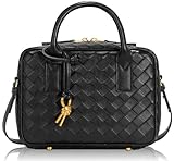 GASSDA Woven Bag for Women, Cute Tote Bag Crossbody Bag PU Leather Handmade Shoulder Handbags Woven Purses for Women (Black)
