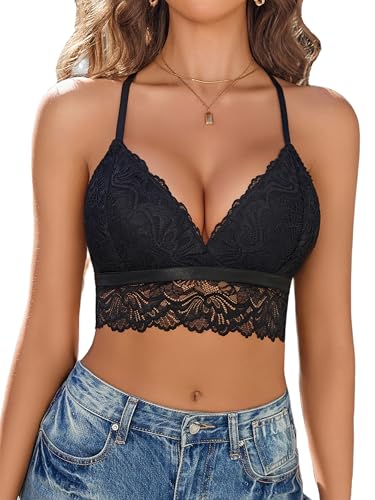 Avidlove Bralette for Women Wireless Lace Bra V Neck Racerback Cami Tank Y2k Camisoles Adjustable Crop Top