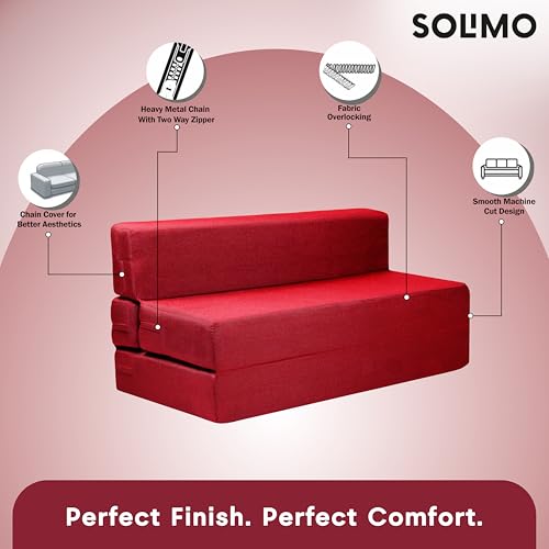Image of Amazon Brand - Solimo 4 Seater 6 * 6 Jute Fabric Washable Cover Sofa Cum Bed 4 Seater Double Foam Fold Out Sofa Cum Bed (Finish Color - Maroon Delivery Condition - Pre-Assembled)