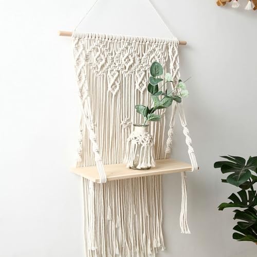 Tenture murale macramé 50x65cm avec planches de rangement KnSam - 3